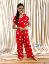 Spun Fabric Red Penguin Palazzo Set