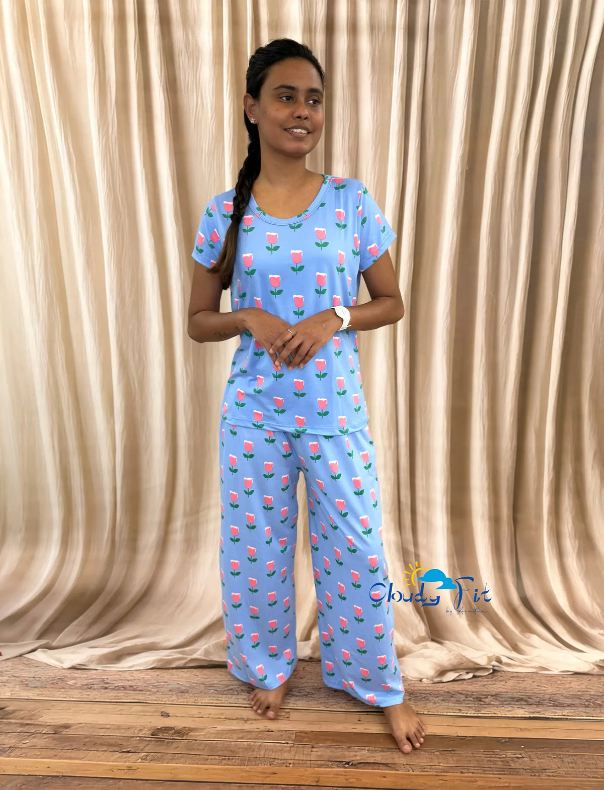 Spun Blue Flower Palazzo Set