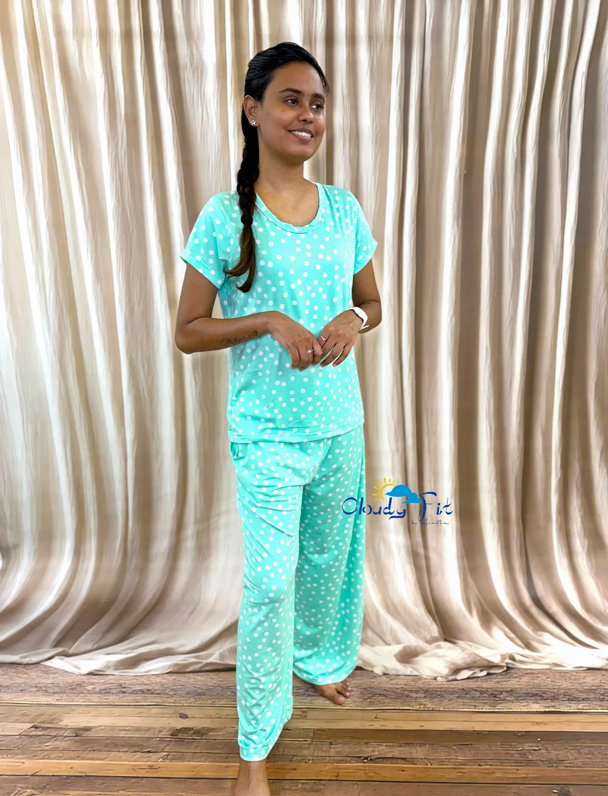 Spun Fabric Light Green Polka Palazzo Set